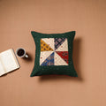 Green - Kutch Tagai Patchwork Ajrakh Cotton Cushion Cover (16 x 16 in) 43
