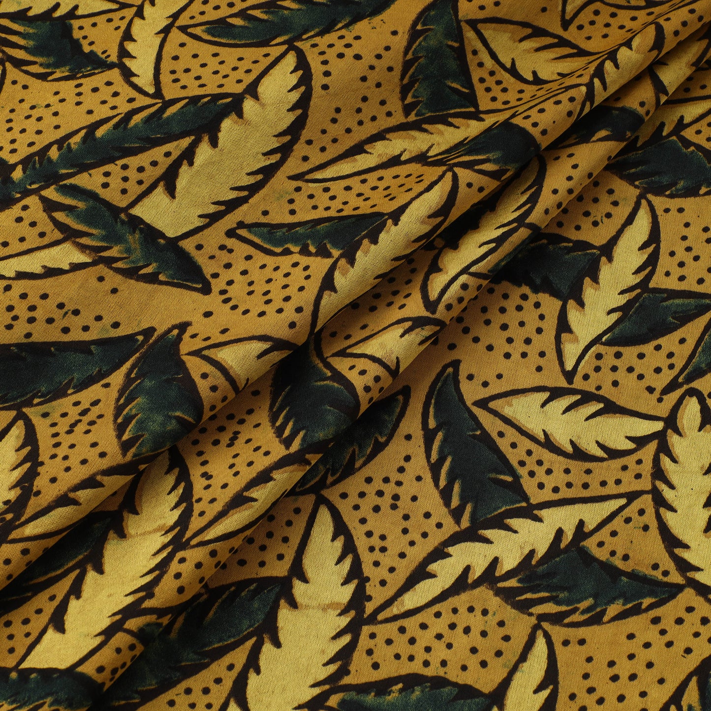 Yellow - Ajrakh Hand Block Print Natural Dyed Modal Silk Fabric 11