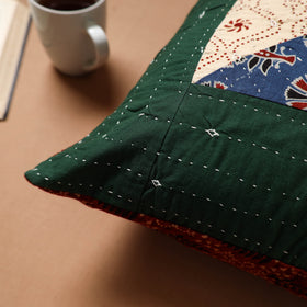 Green - Kutch Tagai Patchwork Ajrakh Cotton Cushion Cover (16 x 16 in) 43