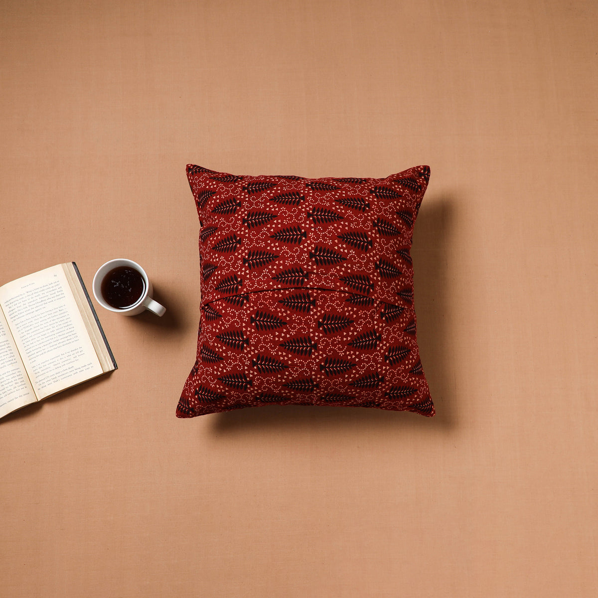 Green - Kutch Tagai Patchwork Ajrakh Cotton Cushion Cover (16 x 16 in) 43