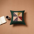Green - Kutch Tagai Patchwork Ajrakh Cotton Cushion Cover (16 x 16 in) 44