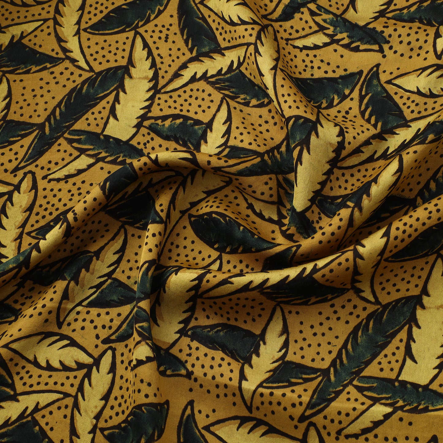 Yellow - Ajrakh Hand Block Print Natural Dyed Modal Silk Fabric 11