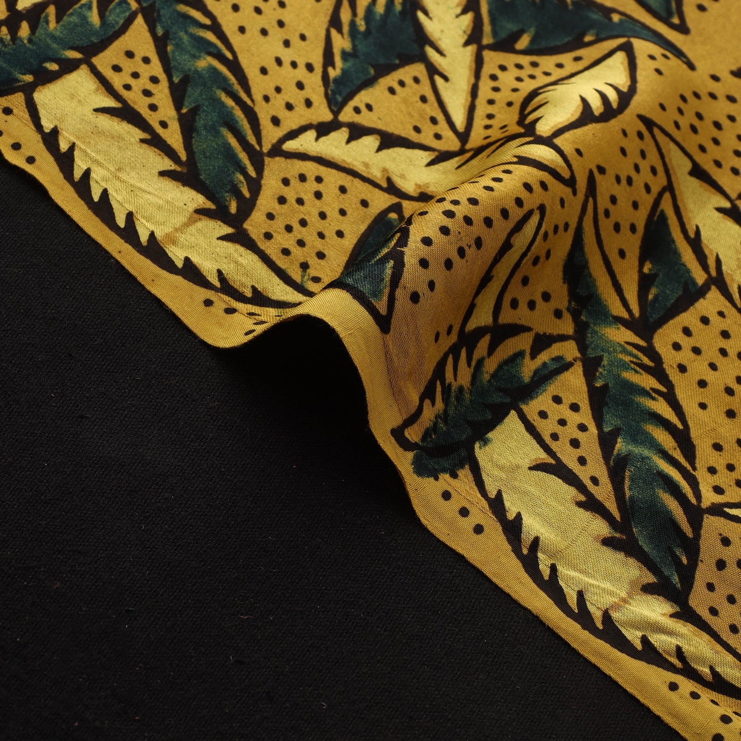 Yellow - Ajrakh Hand Block Print Natural Dyed Modal Silk Fabric 11
