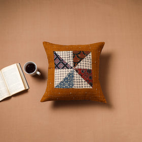 Brown - Kutch Tagai Patchwork Ajrakh Cotton Cushion Cover (16 x 16 in) 45