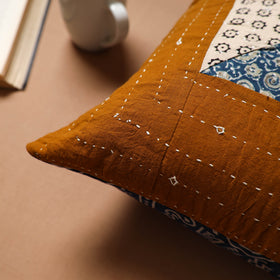 Brown - Kutch Tagai Patchwork Ajrakh Cotton Cushion Cover (16 x 16 in) 45