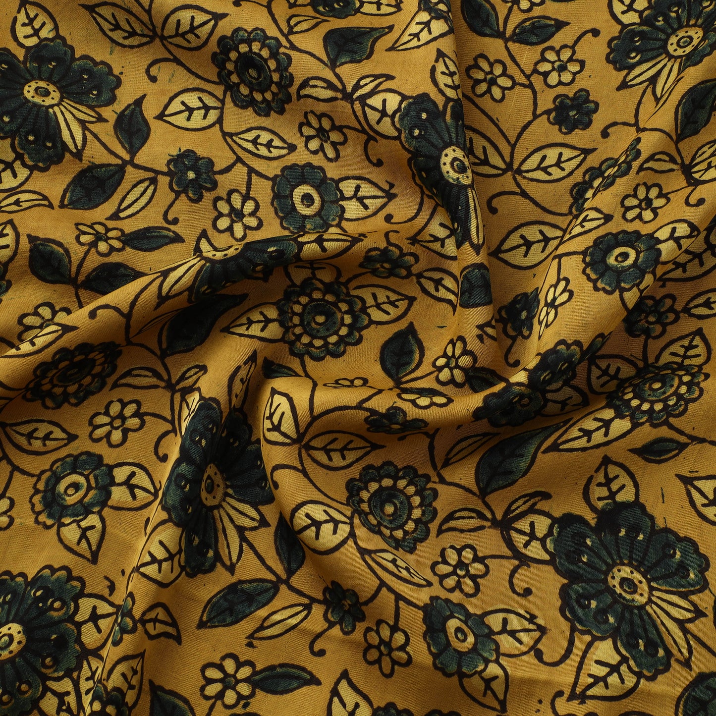 Yellow - Ajrakh Hand Block Print Natural Dyed Modal Silk Fabric 13