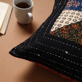 Black - Kutch Tagai Patchwork Ajrakh Cotton Cushion Cover (16 x 16 in) 46