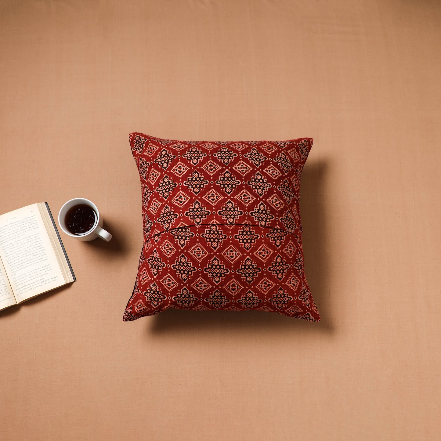 Black - Kutch Tagai Patchwork Ajrakh Cotton Cushion Cover (16 x 16 in) 46