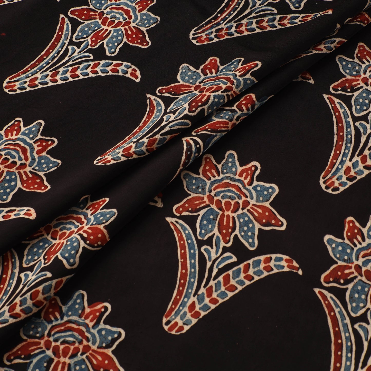 Black - Ajrakh Hand Block Print Natural Dyed Modal Silk Fabric 14