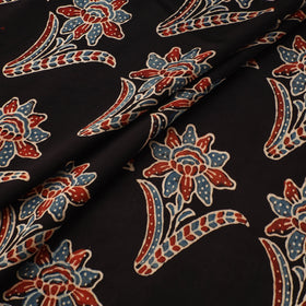 Black - Ajrakh Hand Block Print Natural Dyed Modal Silk Fabric 14