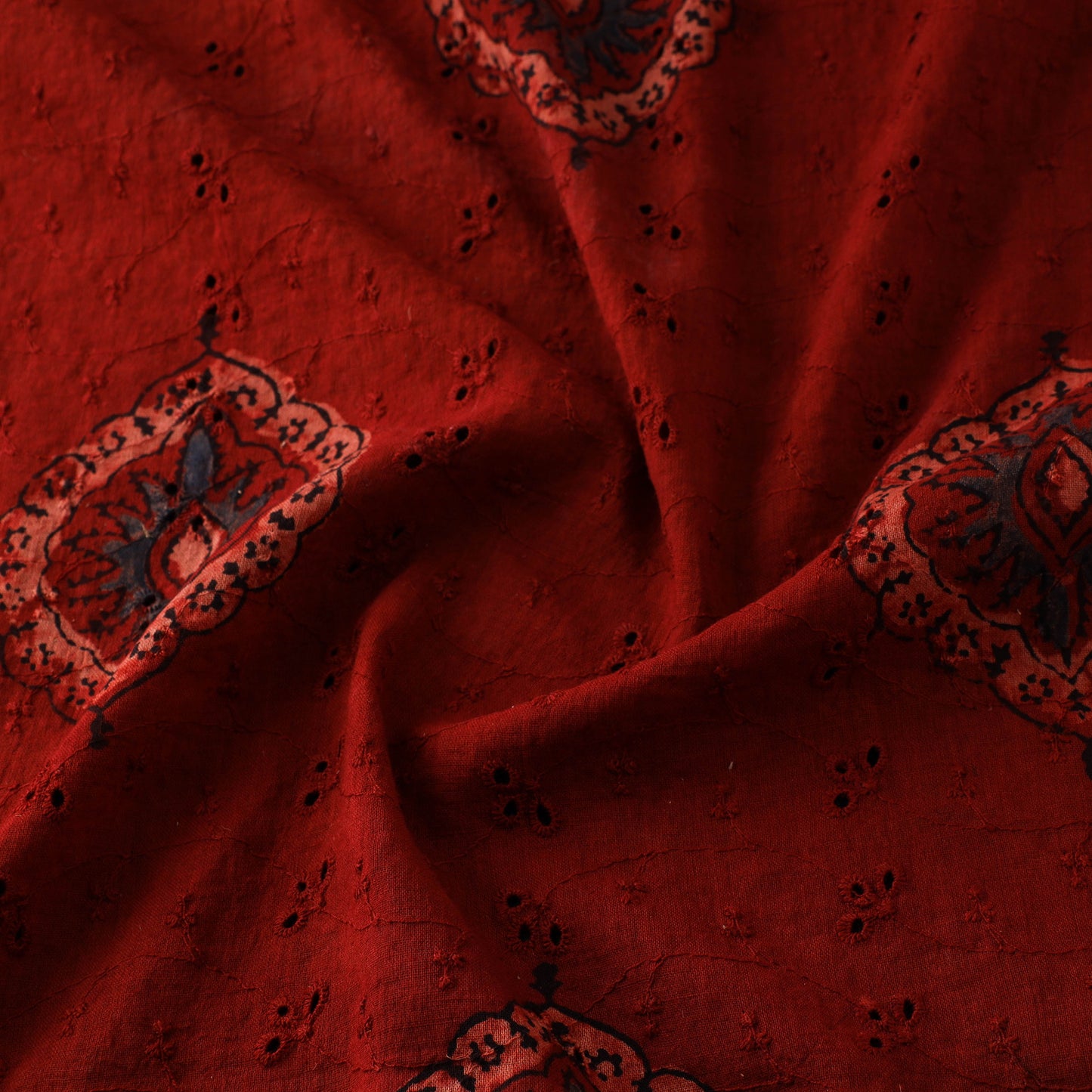 Natural Dyed Ajrakh Hand Block Print Cotton Hakoba Fabric 22