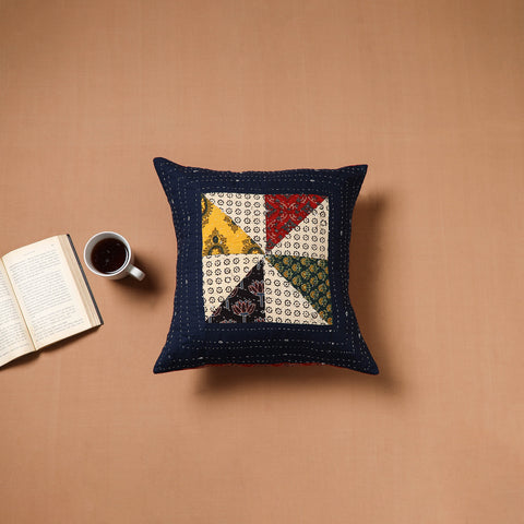 Multicolor - Kutch Tagai Patchwork Ajrakh Cotton Cushion Cover (16 x 16 in) 47