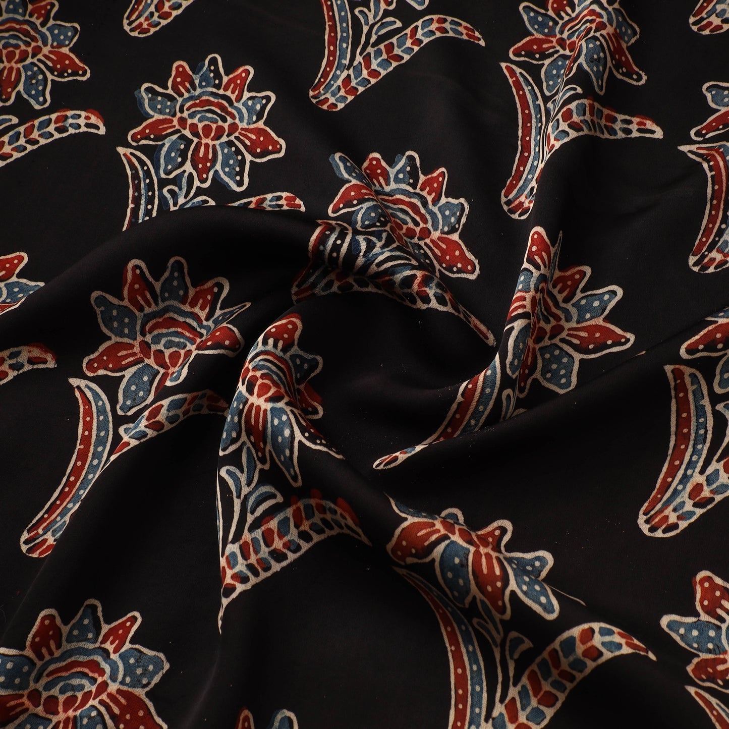 Black - Ajrakh Hand Block Print Natural Dyed Modal Silk Fabric 14