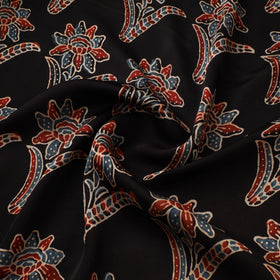 Black - Ajrakh Hand Block Print Natural Dyed Modal Silk Fabric 14