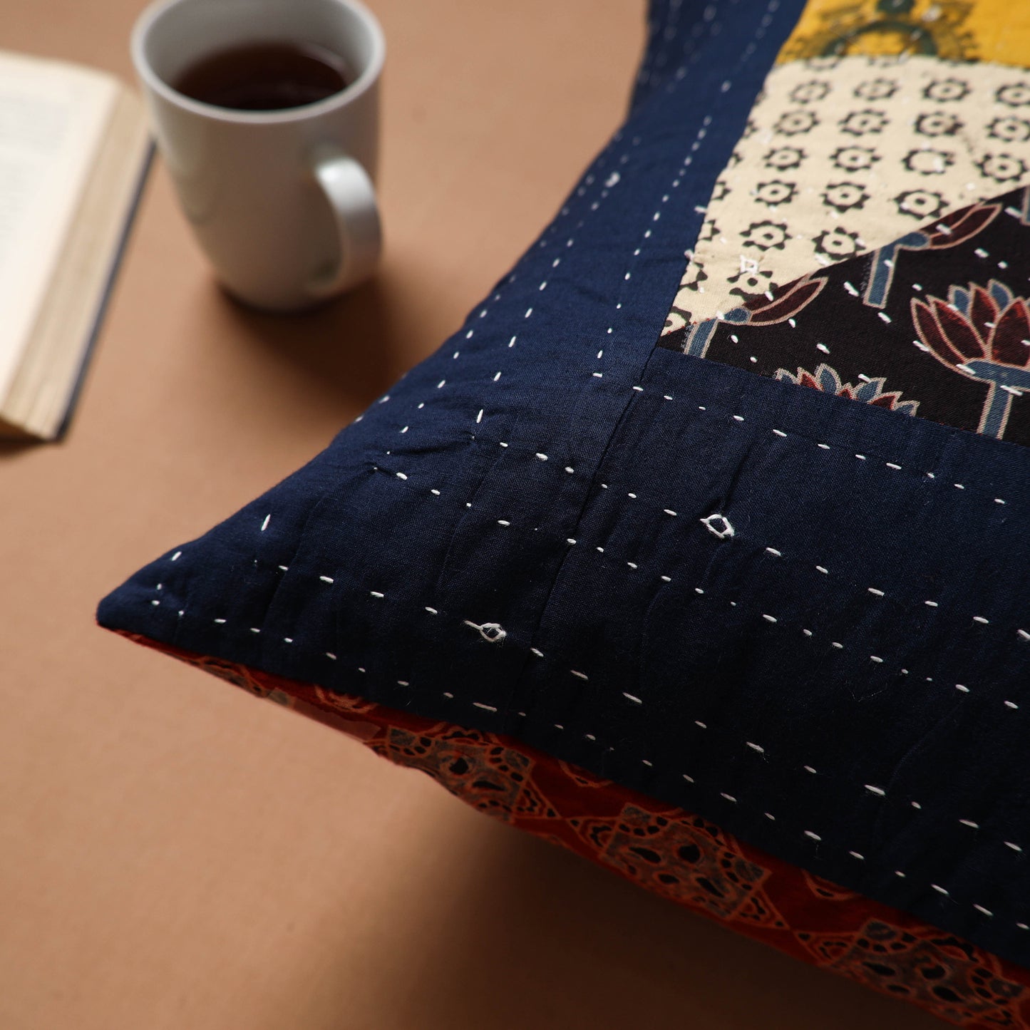 Multicolor - Kutch Tagai Patchwork Ajrakh Cotton Cushion Cover (16 x 16 in) 47