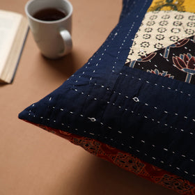 Multicolor - Kutch Tagai Patchwork Ajrakh Cotton Cushion Cover (16 x 16 in) 47