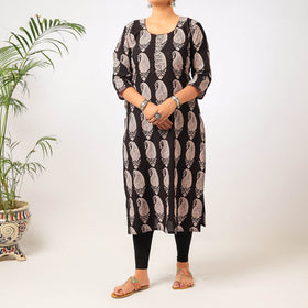 Black - cotton straight bagh kurta - handcrafted