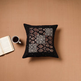 Black - Kutch Tagai Patchwork Ajrakh Cotton Cushion Cover (16 x 16 in) 48