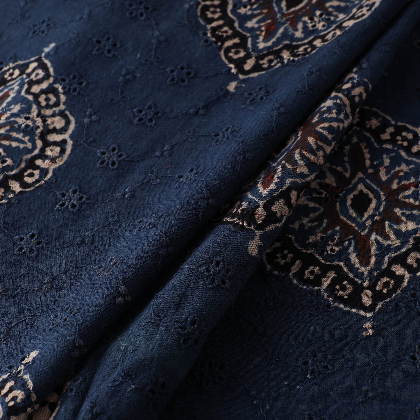 Natural Dyed Ajrakh Hand Block Print Cotton Hakoba Fabric 23