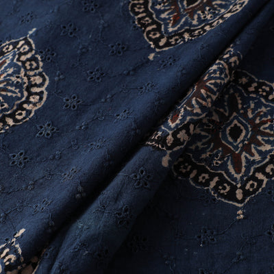 Natural Dyed Ajrakh Hand Block Print Cotton Hakoba Fabric 23