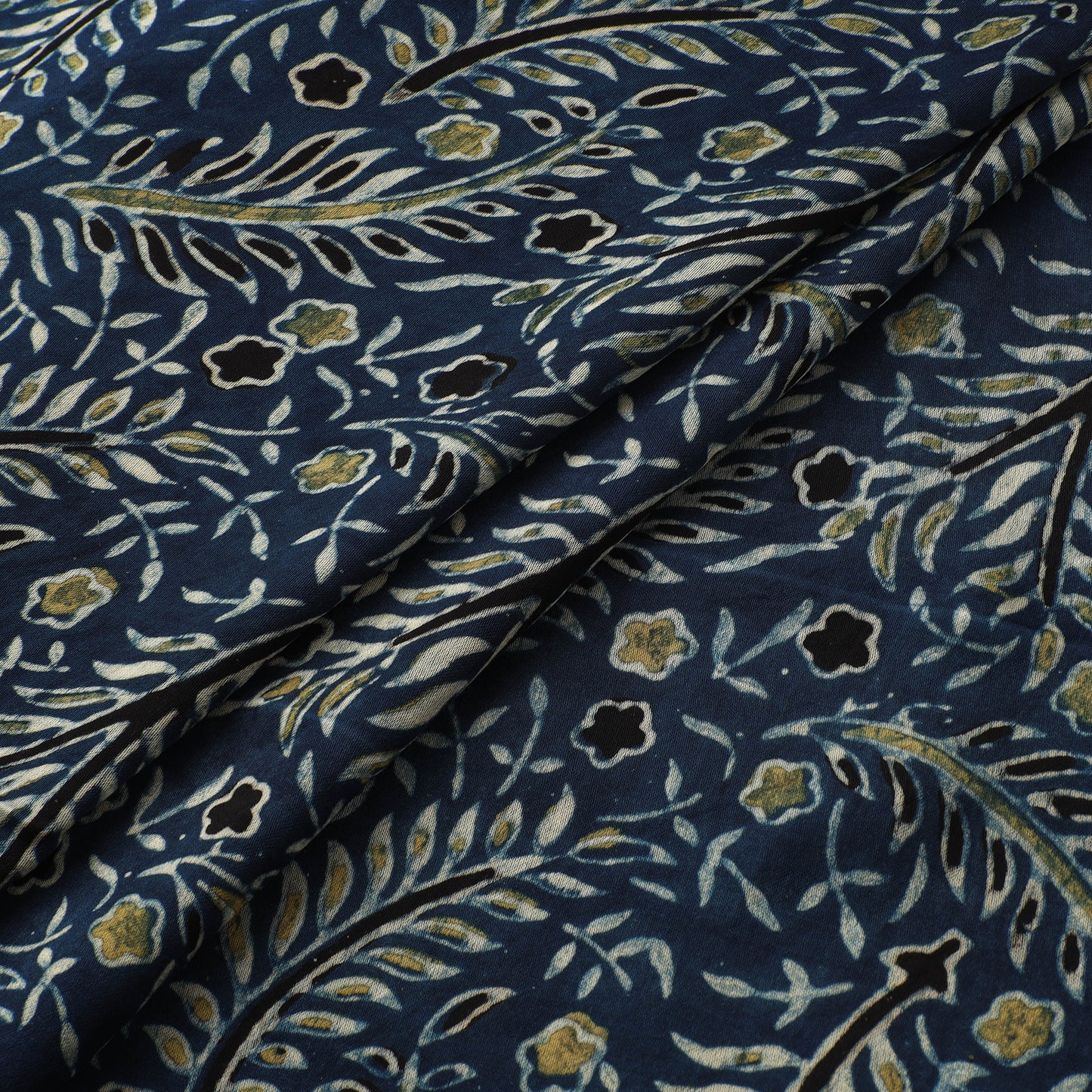 Blue - Ajrakh Hand Block Print Natural Dyed Modal Silk Fabric 15