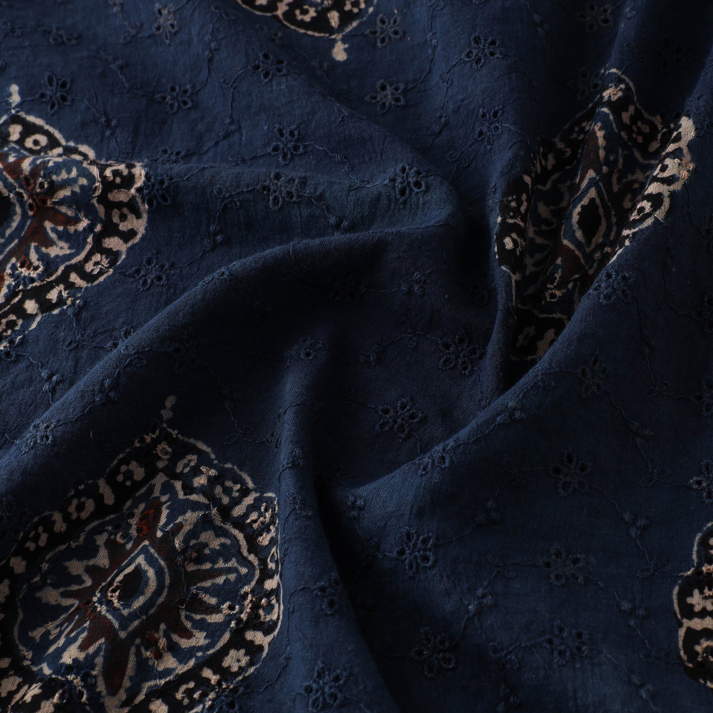 Natural Dyed Ajrakh Hand Block Print Cotton Hakoba Fabric 23