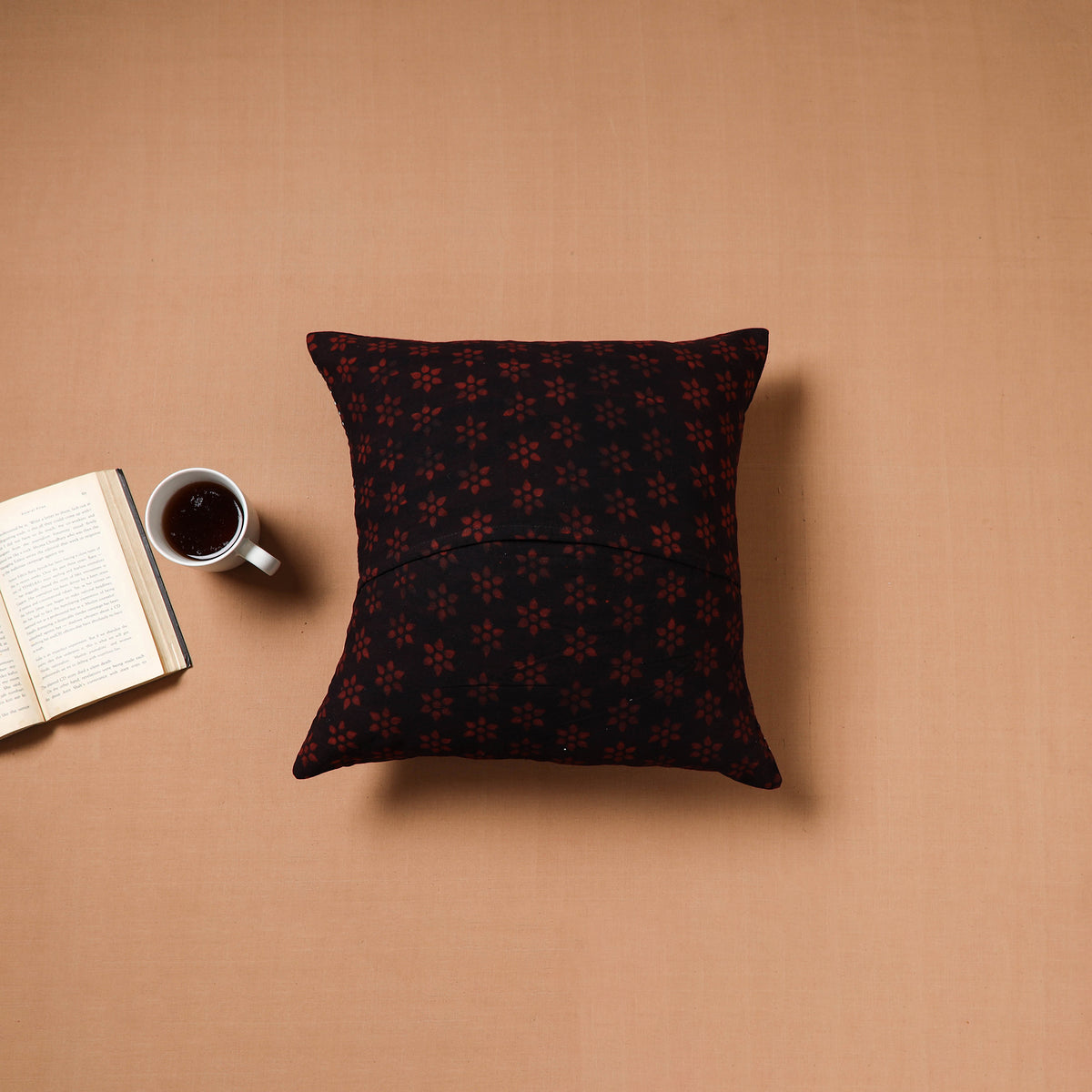 Black - Kutch Tagai Patchwork Ajrakh Cotton Cushion Cover (16 x 16 in) 48