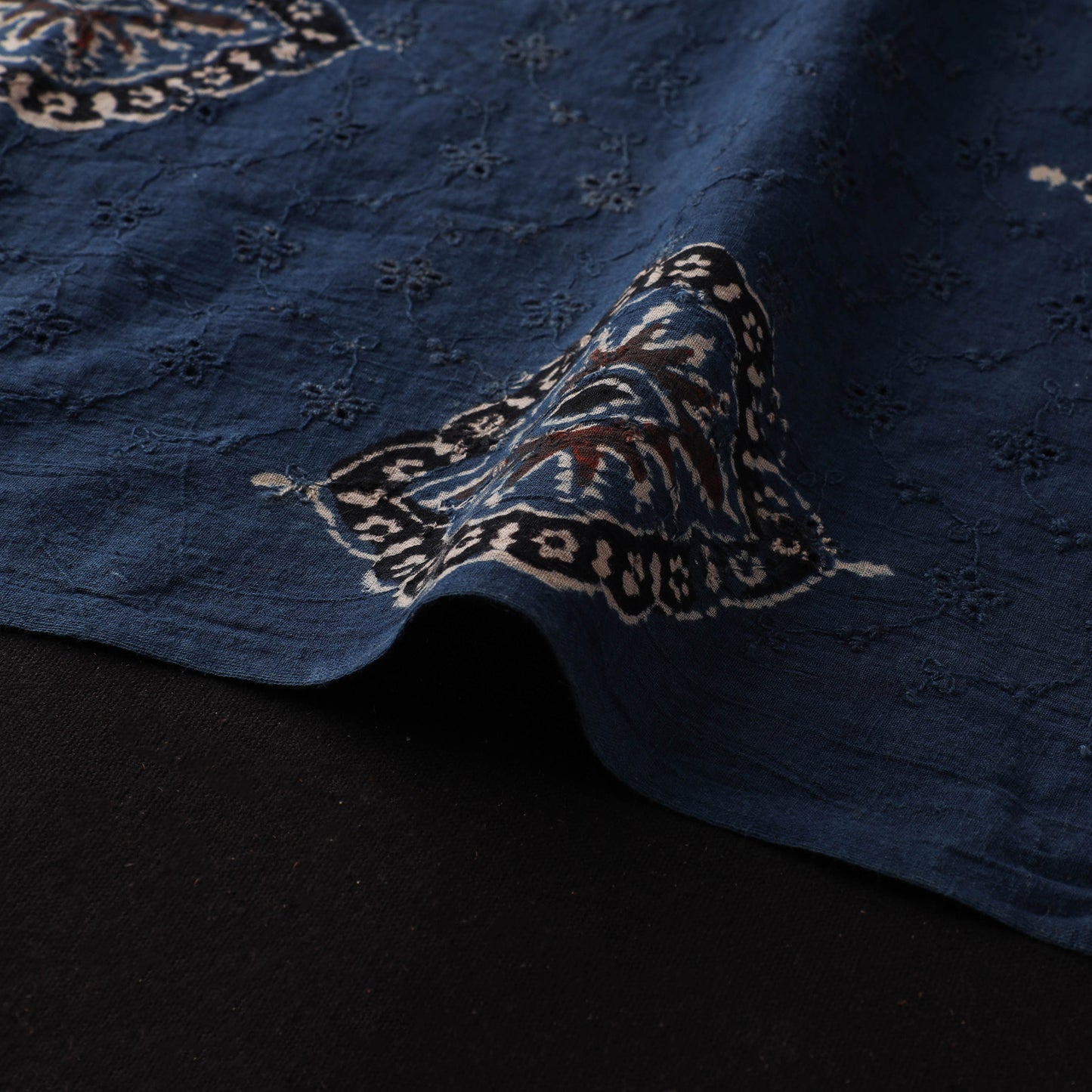 Natural Dyed Ajrakh Hand Block Print Cotton Hakoba Fabric 23