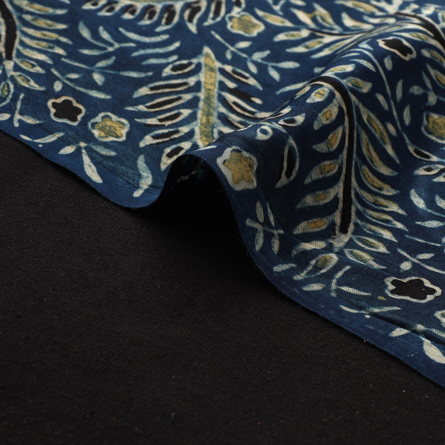 Blue - Ajrakh Hand Block Print Natural Dyed Modal Silk Fabric 15