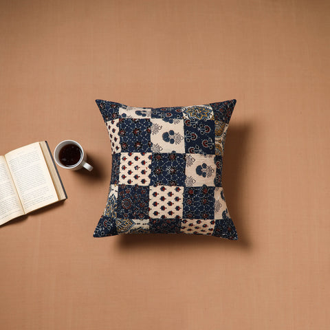 Multicolor - Kutch Tagai Patchwork Ajrakh Cotton Cushion Cover (16 x 16 in) 49