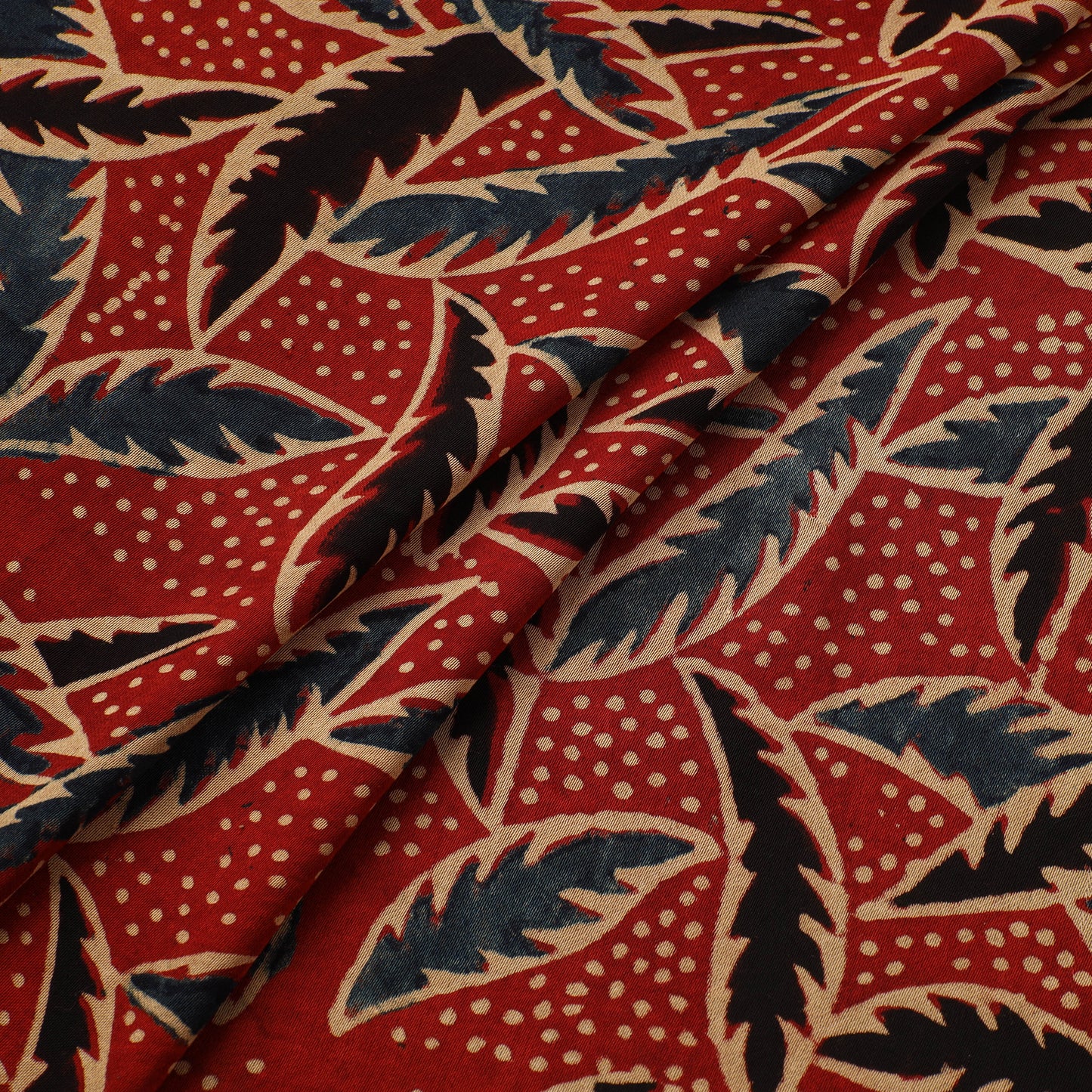 Red - Ajrakh Hand Block Print Natural Dyed Modal Silk Fabric 16