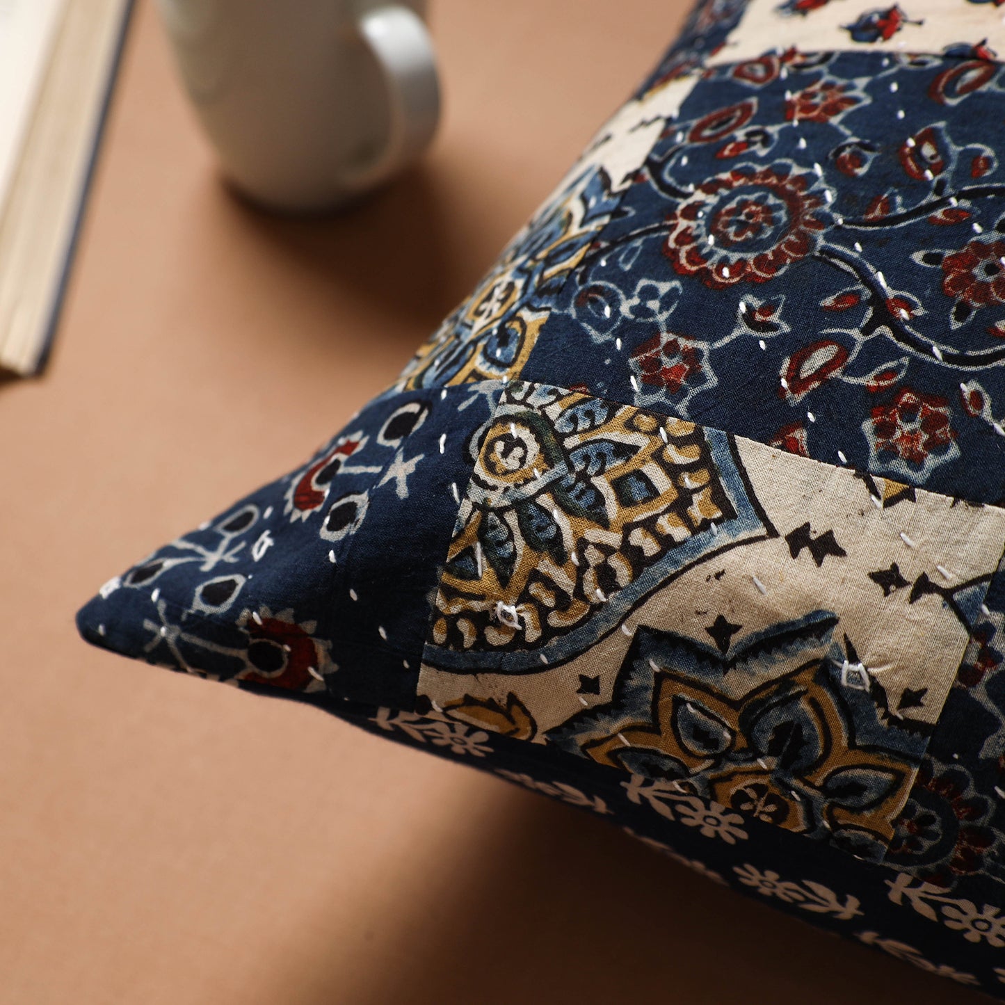 Multicolor - Kutch Tagai Patchwork Ajrakh Cotton Cushion Cover (16 x 16 in) 49
