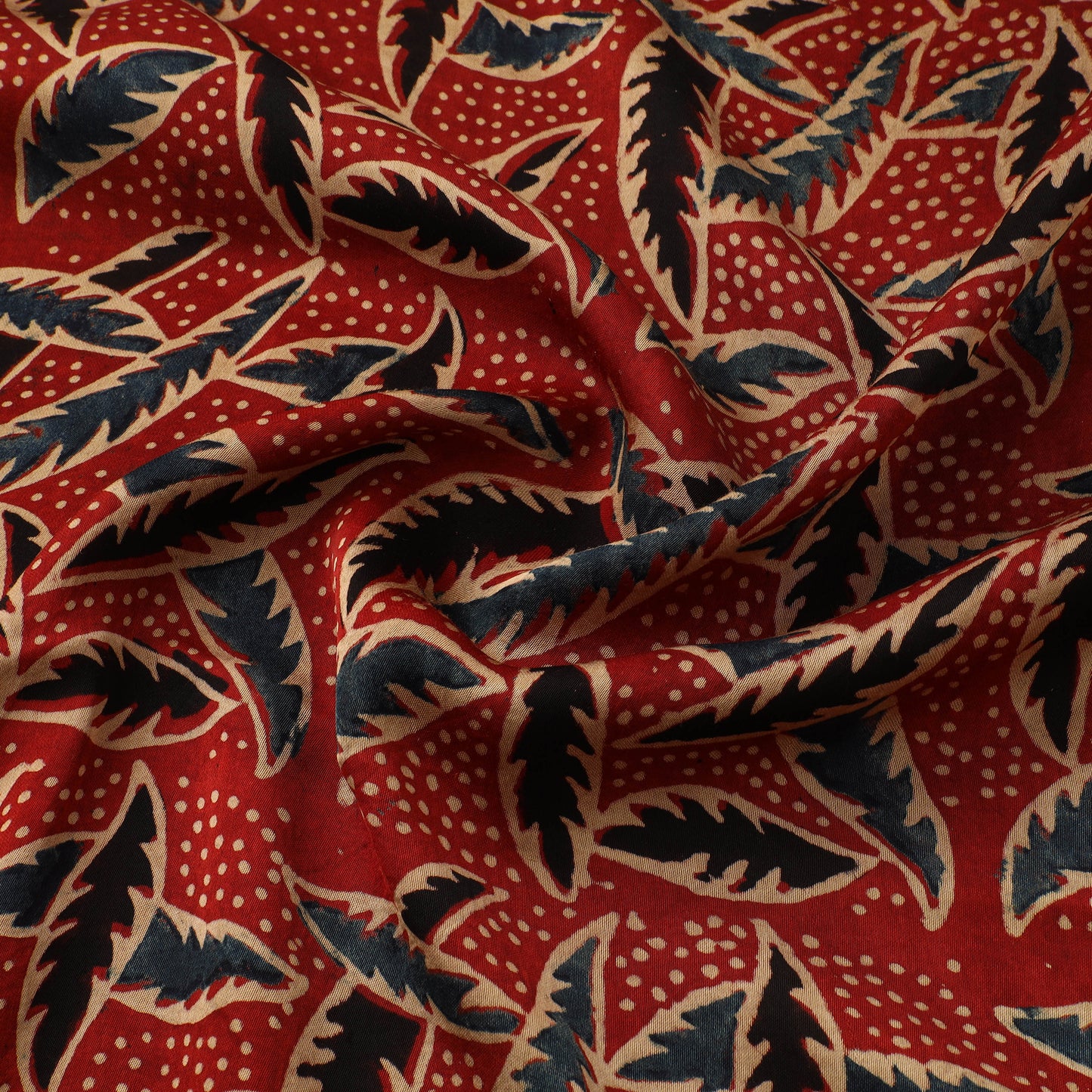 Red - Ajrakh Hand Block Print Natural Dyed Modal Silk Fabric 16