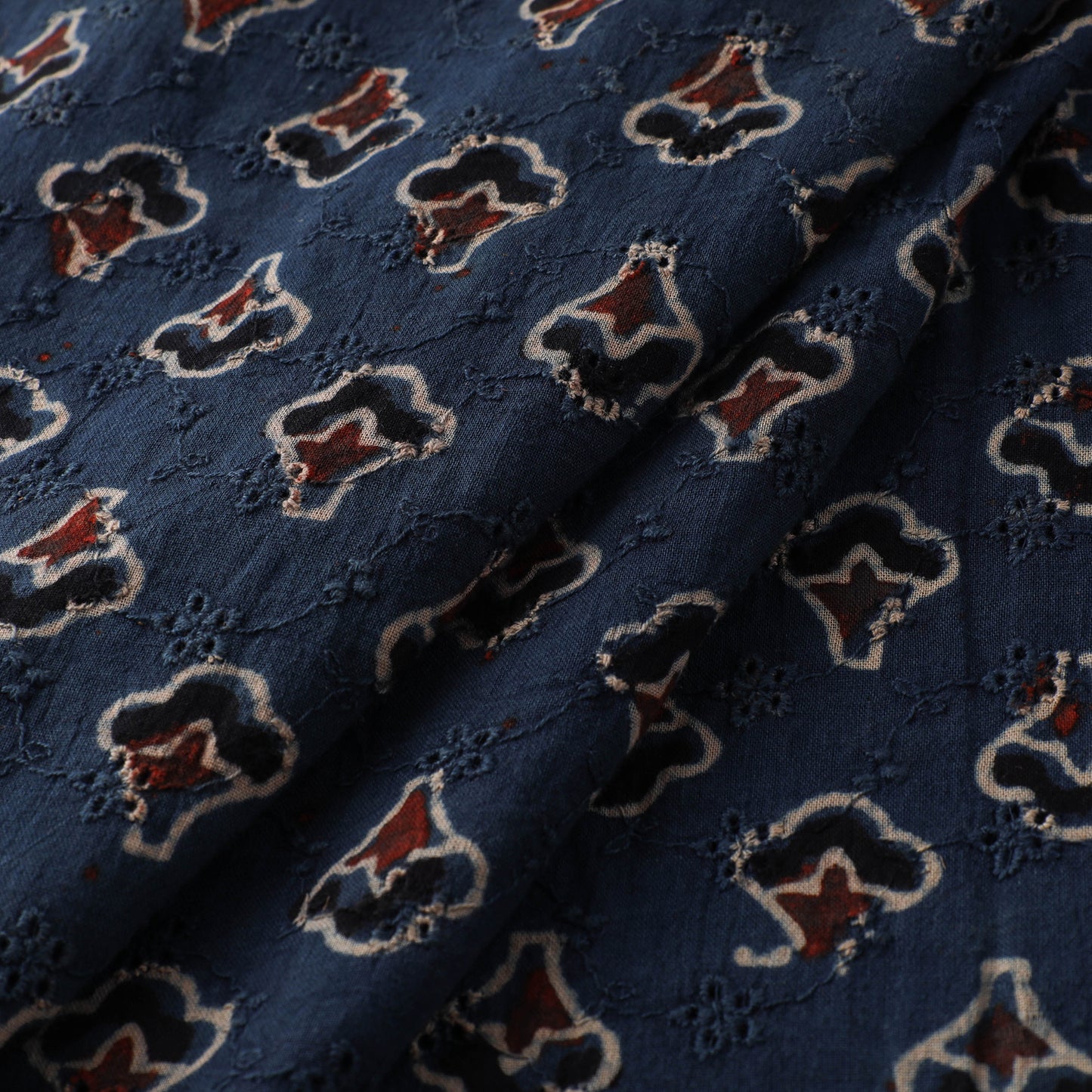 Natural Dyed Ajrakh Hand Block Print Cotton Hakoba Fabric 24