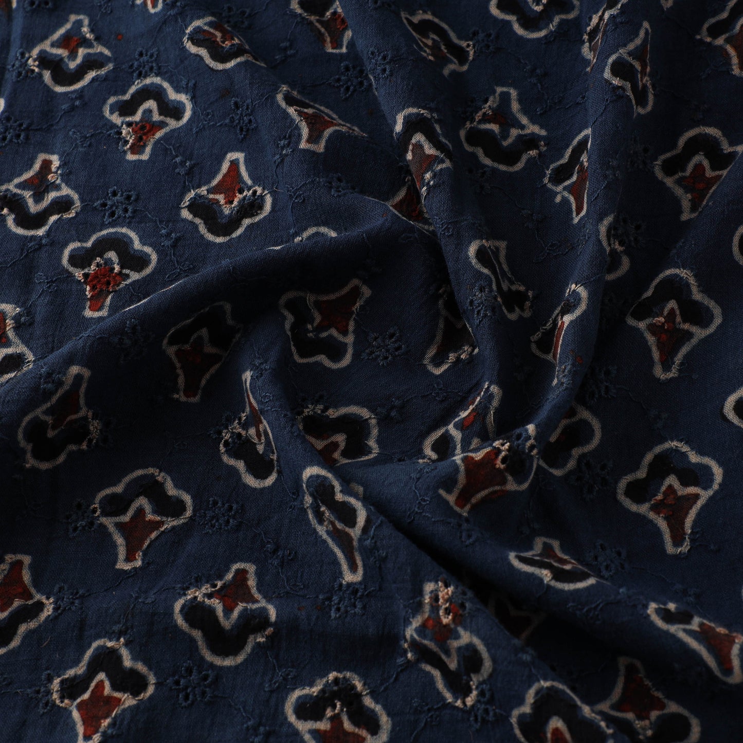 Natural Dyed Ajrakh Hand Block Print Cotton Hakoba Fabric 24