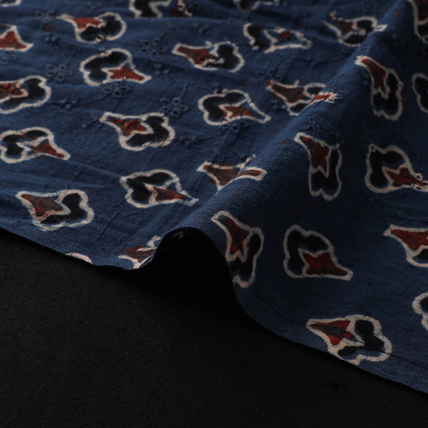 Natural Dyed Ajrakh Hand Block Print Cotton Hakoba Fabric 24