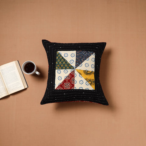 Multicolor - Kutch Tagai Patchwork Ajrakh Cotton Cushion Cover (16 x 16 in) 50