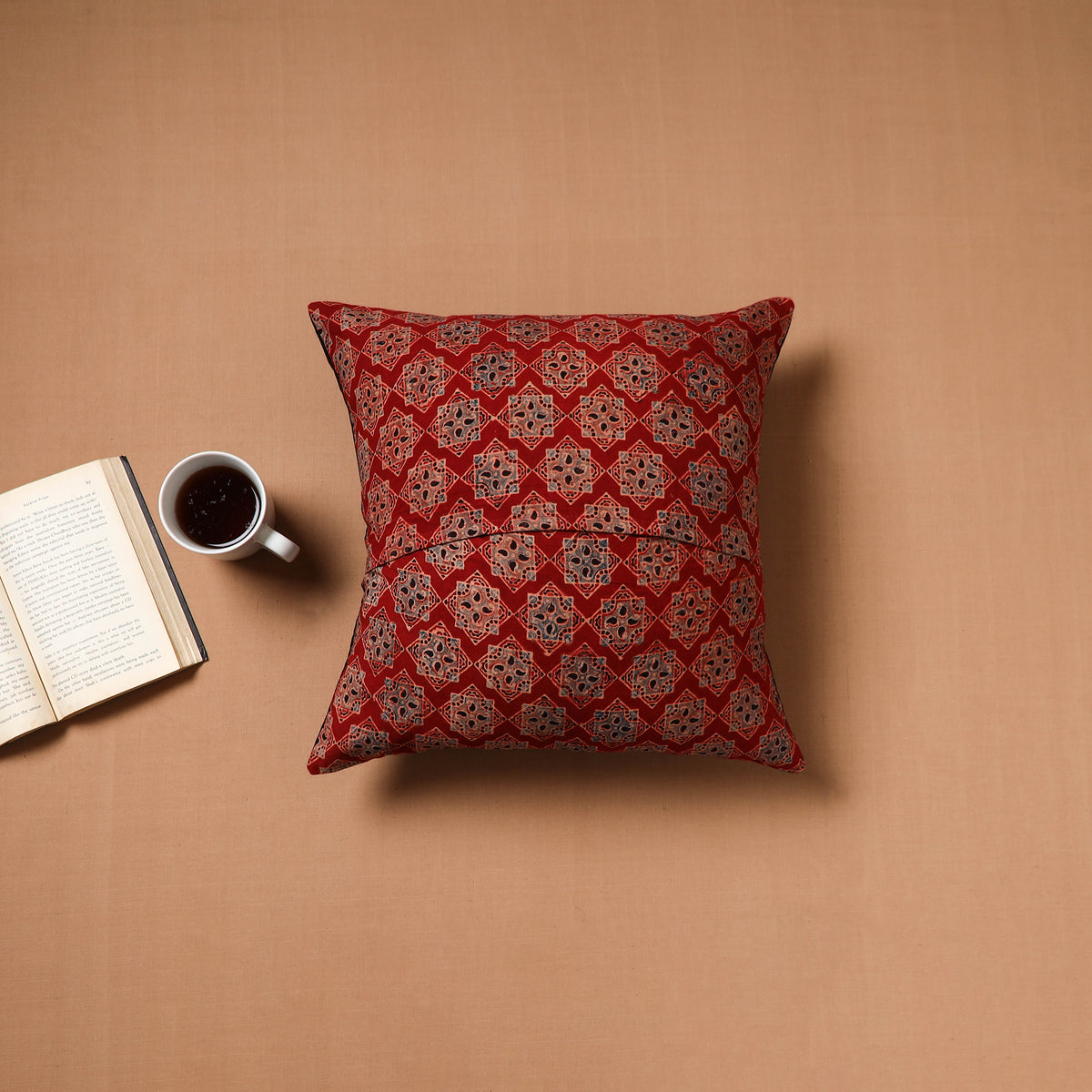 Multicolor - Kutch Tagai Patchwork Ajrakh Cotton Cushion Cover (16 x 16 in) 50
