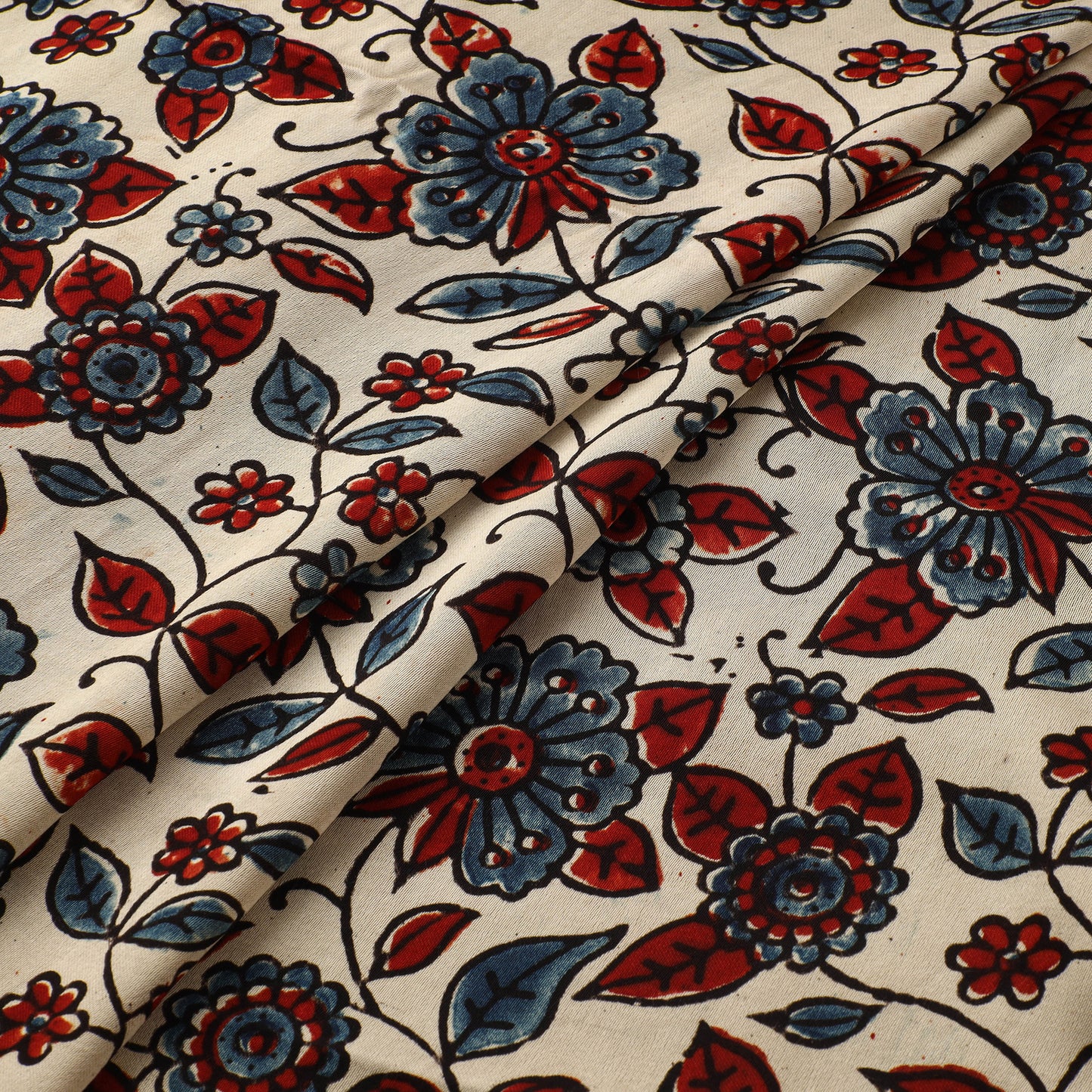 Multicolor - Ajrakh Hand Block Print Natural Dyed Modal Silk Fabric 17