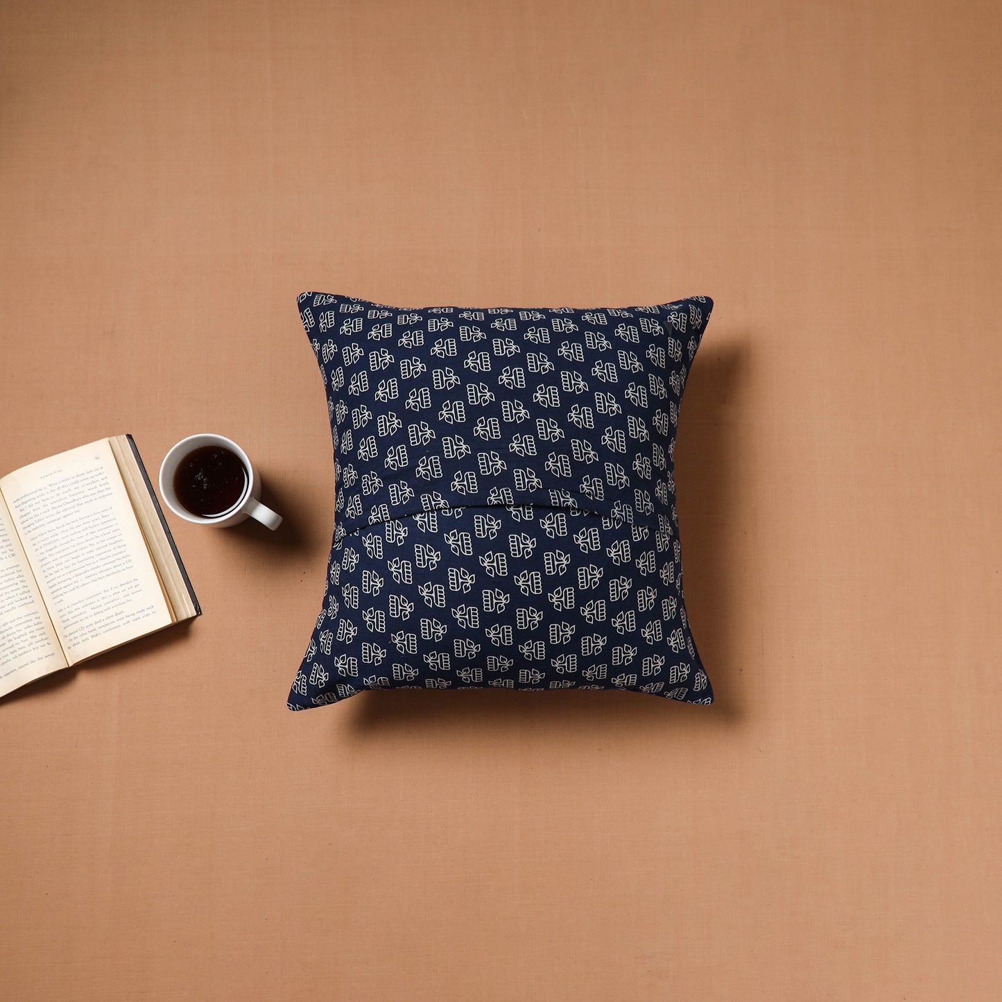 Blue - Kutch Tagai Patchwork Ajrakh Mashru Silk Cushion Cover (16 x 16 in) 51