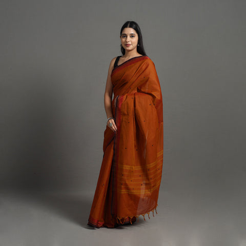 Orange - Kanchipuram Cotton Saree with Buti & Thread Border 15