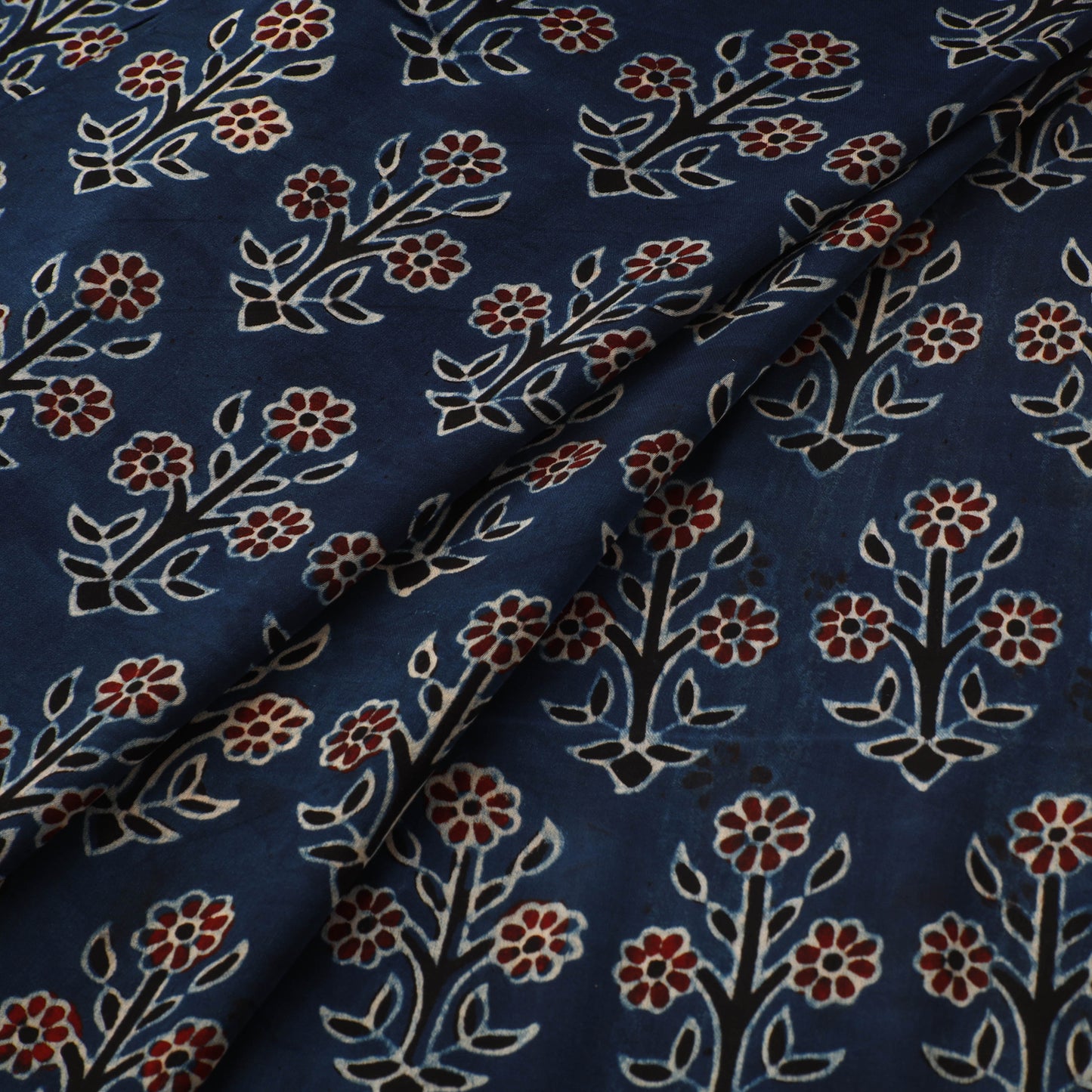 Blue - Ajrakh Hand Block Print Natural Dyed Modal Silk Fabric 18