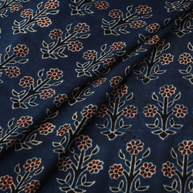 Blue - Ajrakh Hand Block Print Natural Dyed Modal Silk Fabric 18