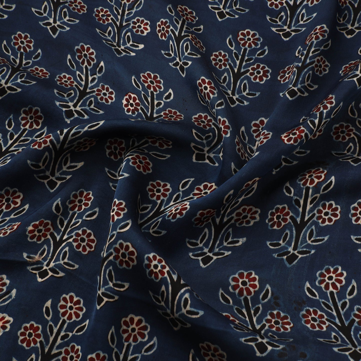 Blue - Ajrakh Hand Block Print Natural Dyed Modal Silk Fabric 18
