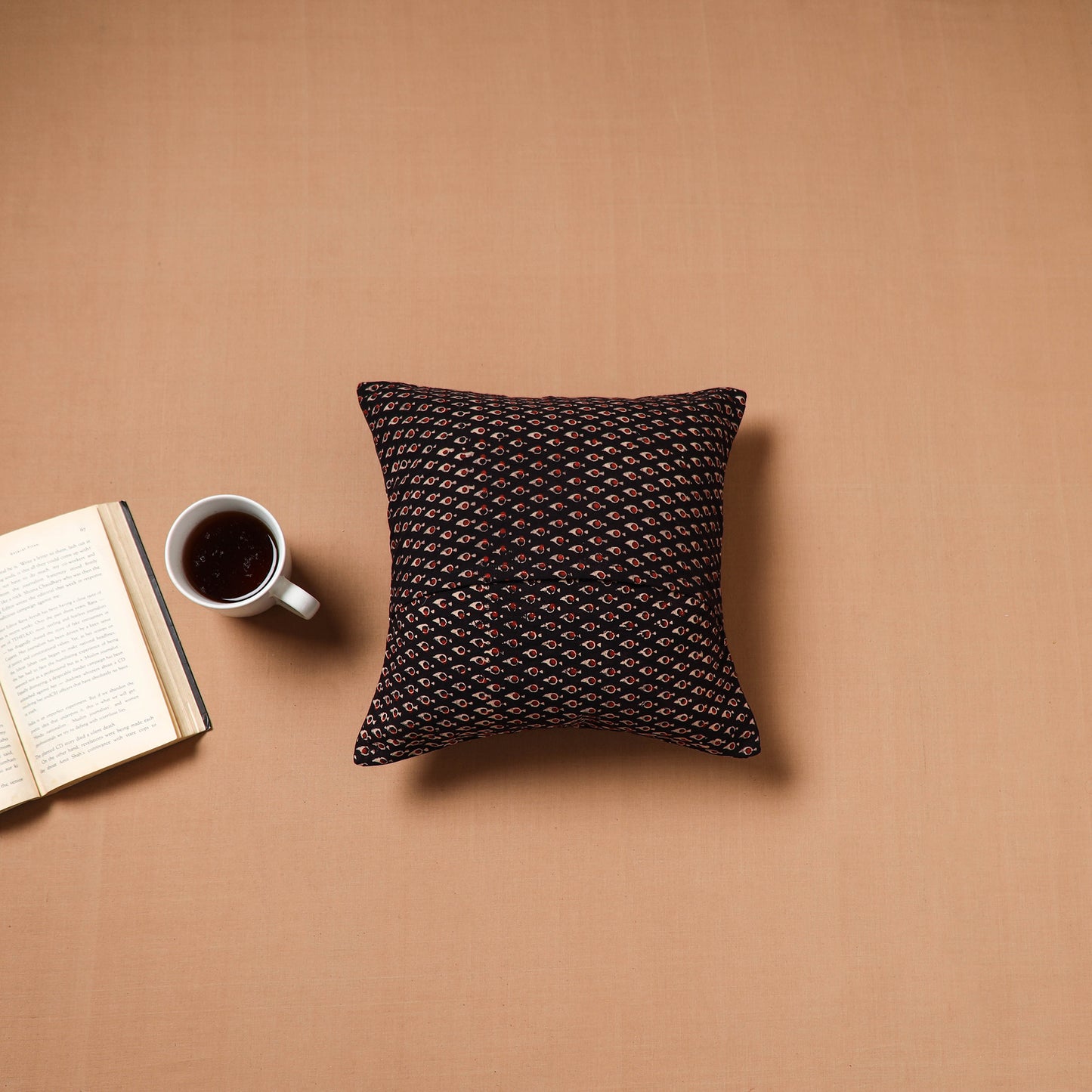 Black - Kutch Tagai Patchwork Ajrakh Mashru Silk Cushion Cover (12 x 12 in) 52