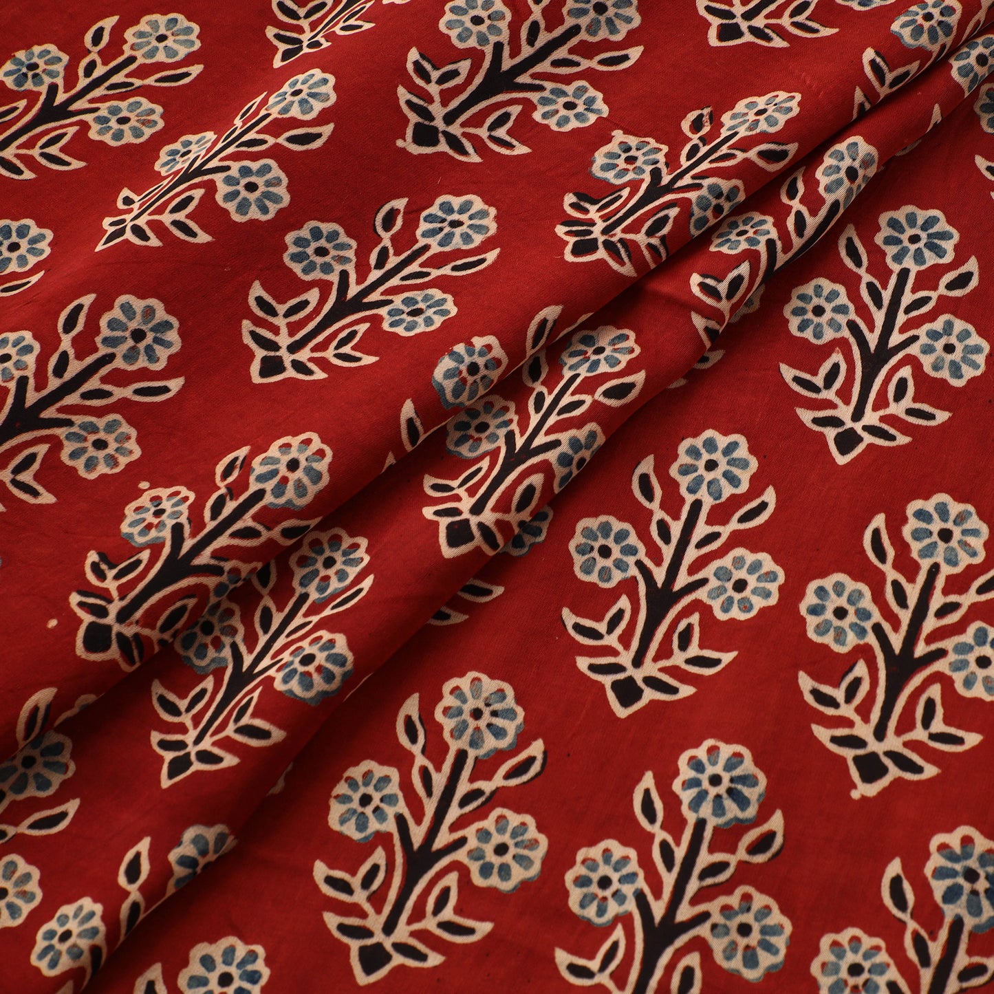 Red - Ajrakh Hand Block Print Natural Dyed Modal Silk Fabric 19