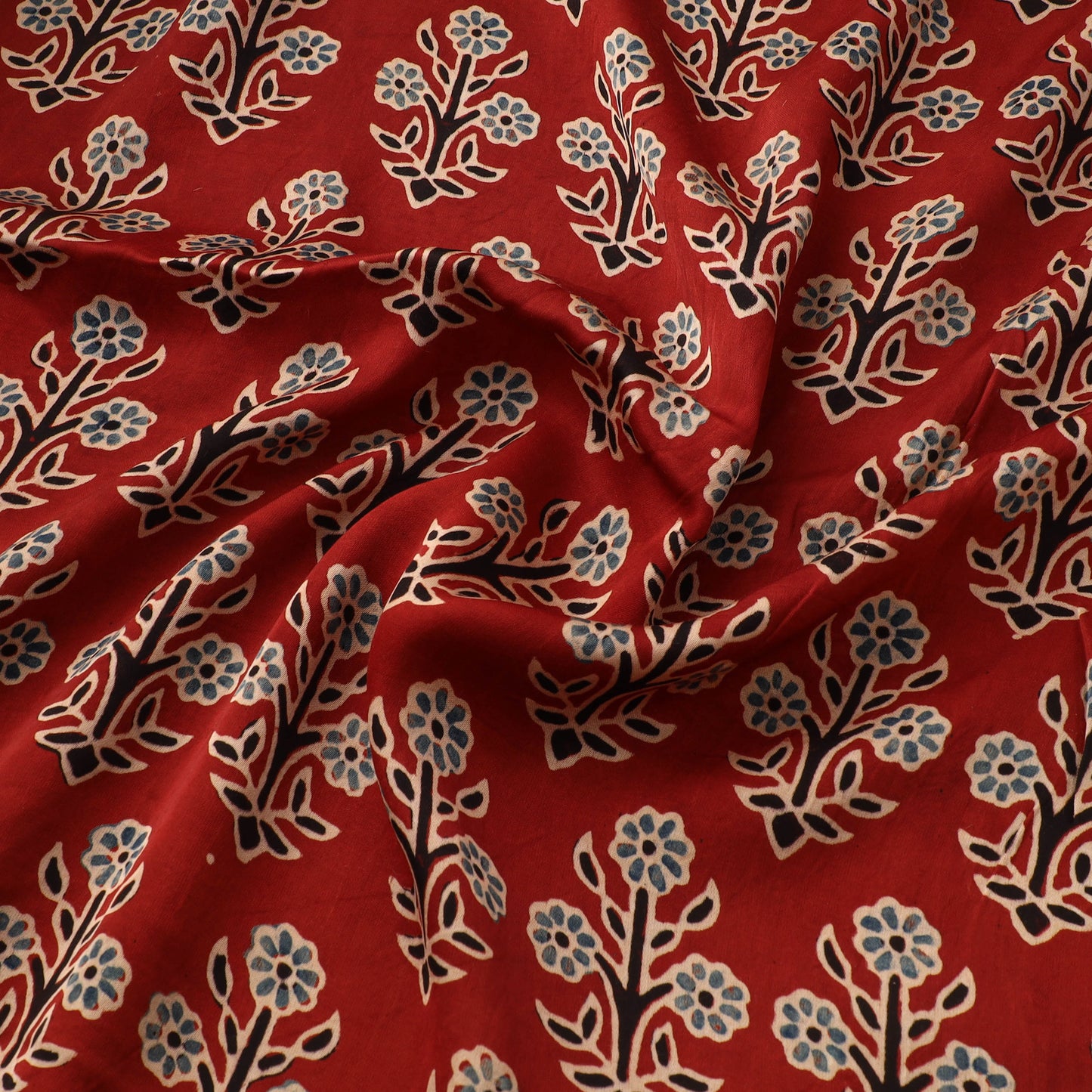 Red - Ajrakh Hand Block Print Natural Dyed Modal Silk Fabric 19