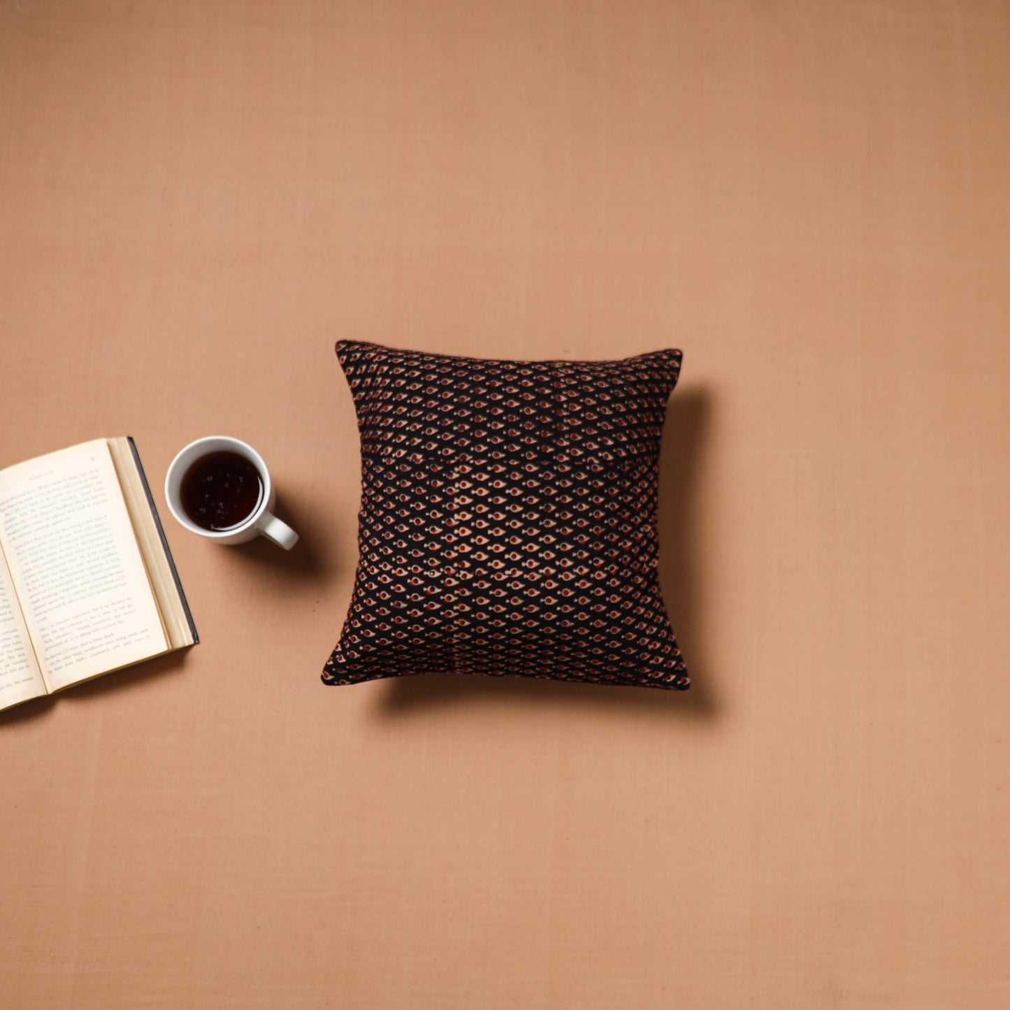 Black - Kutch Tagai Patchwork Ajrakh Mashru Silk Cushion Cover (12 x 12 in) 53