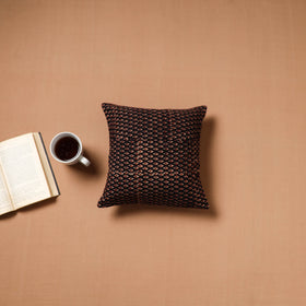 Black - Kutch Tagai Patchwork Ajrakh Mashru Silk Cushion Cover (12 x 12 in) 53