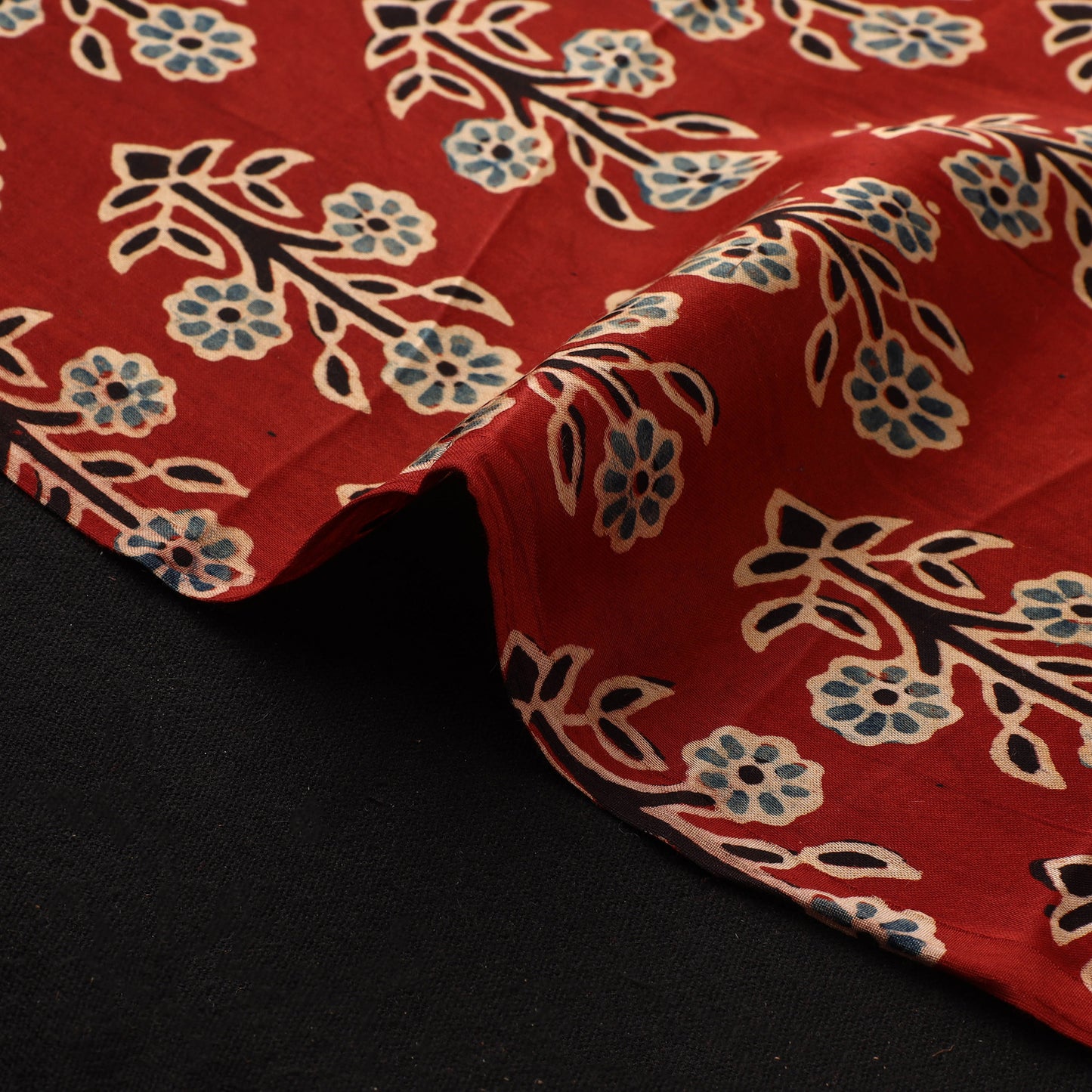 Red - Ajrakh Hand Block Print Natural Dyed Modal Silk Fabric 19